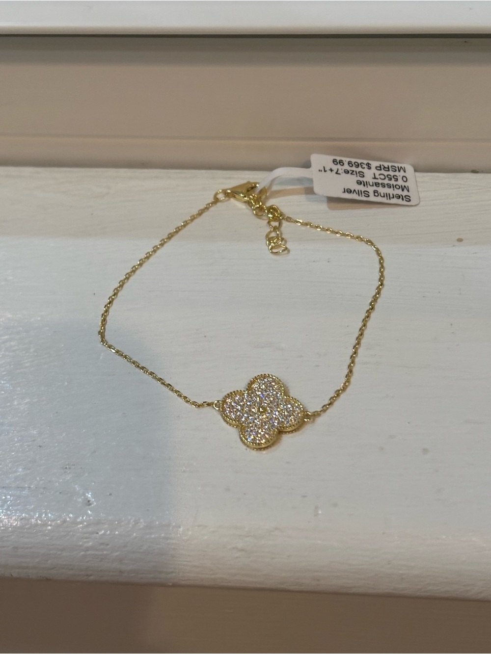 Designer inspired Gold over sterling silver Clover Pave Bracelet